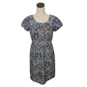 J Crew Dolores Silk Sheath Dress Peacock Paisley Print Size 6 Short Sleeve Blue